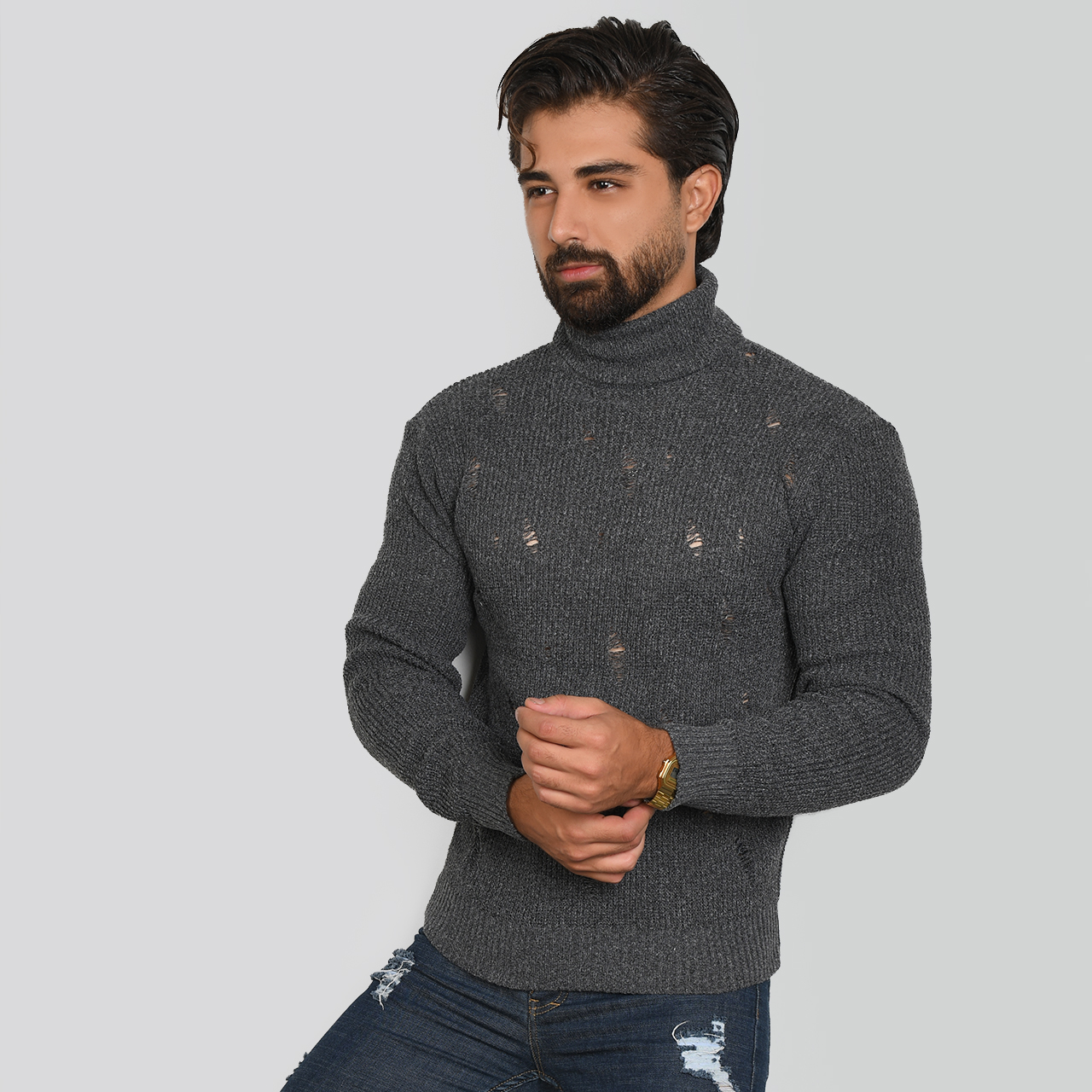 پلیور یقه اسکی ذغالی زاپ دار مردانه مدل U10