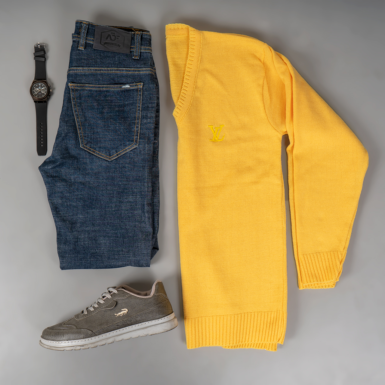 پلیوربافت یقه هفت زرد مردانه مدلETM