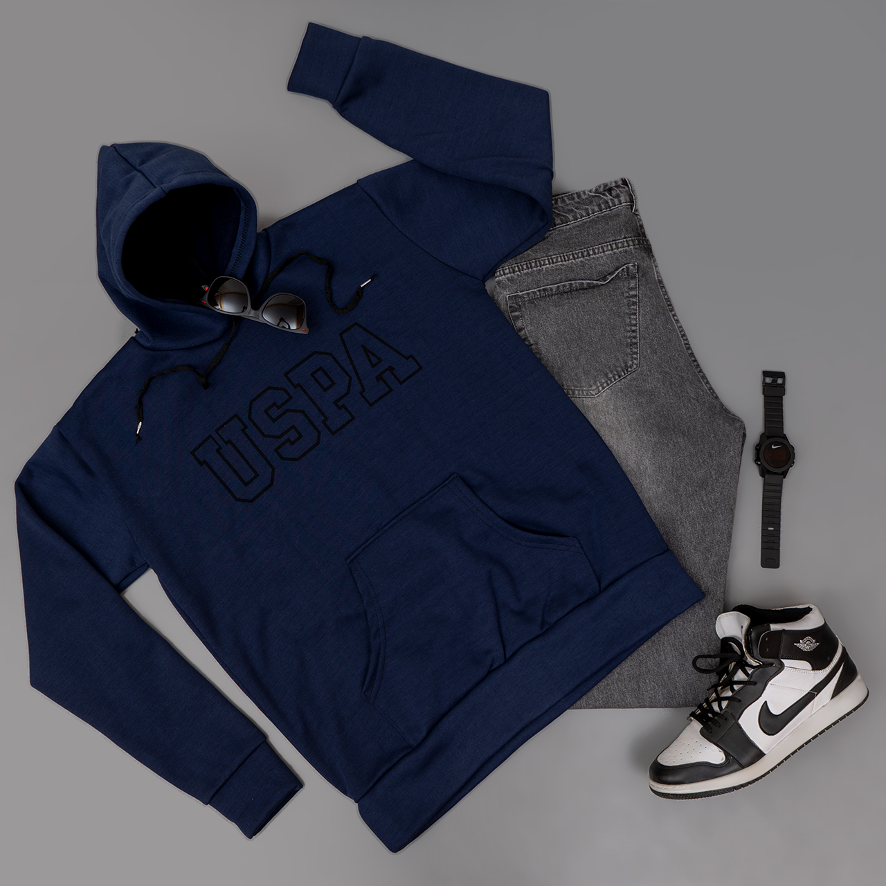 هودی مردانه USPA سرمه ای مدل Sarmad