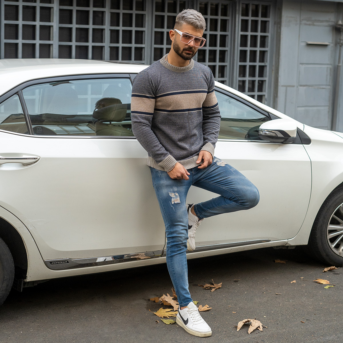 پلیور مردانه کرم- طوسی مدل Madis