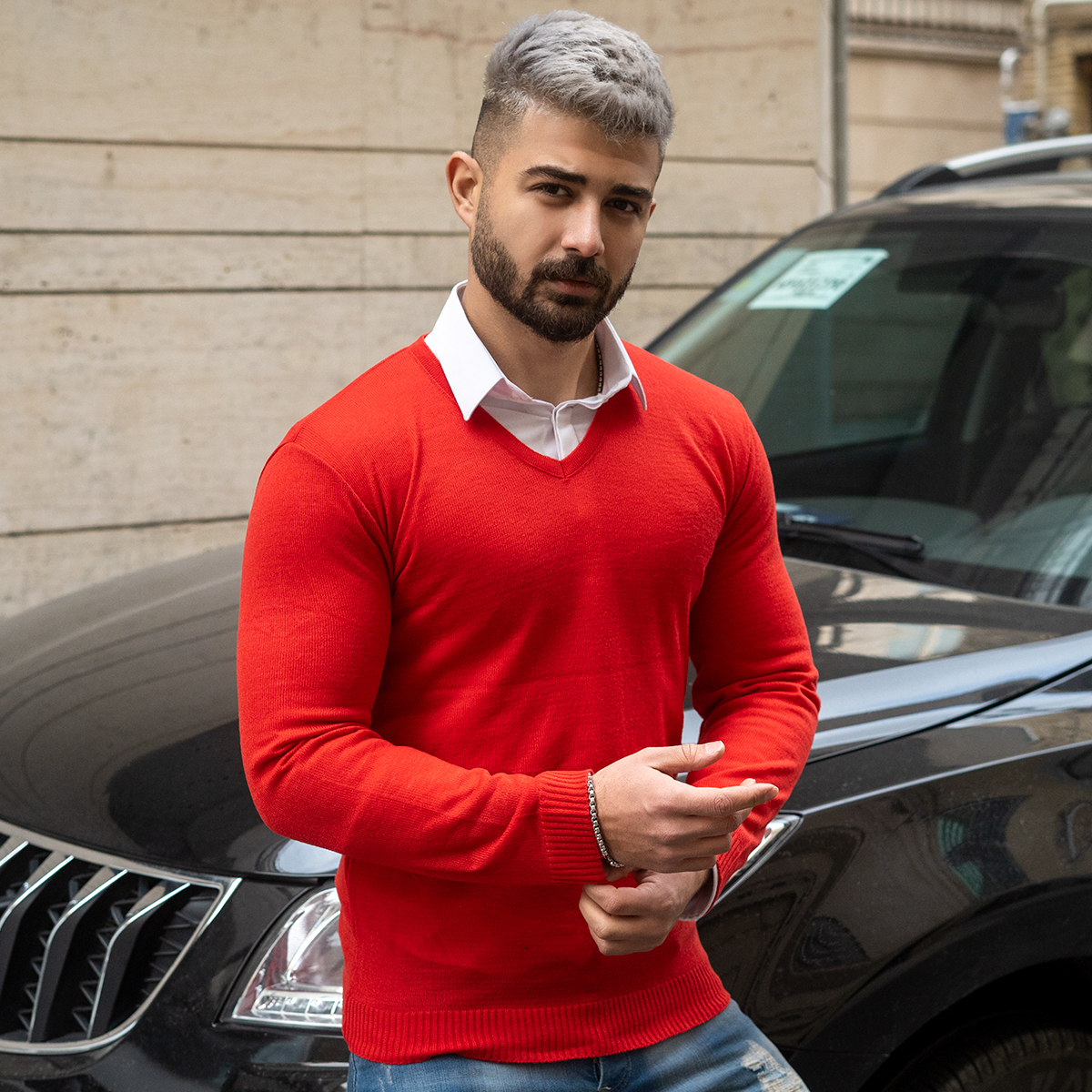 پلیوربافت یقه هفت قرمز مردانه مدل sorosh