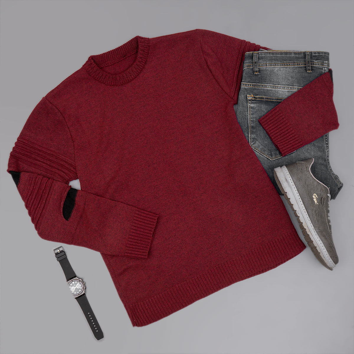 پلیور زاپ دار مردانه زرشکی مشکی مدل solan