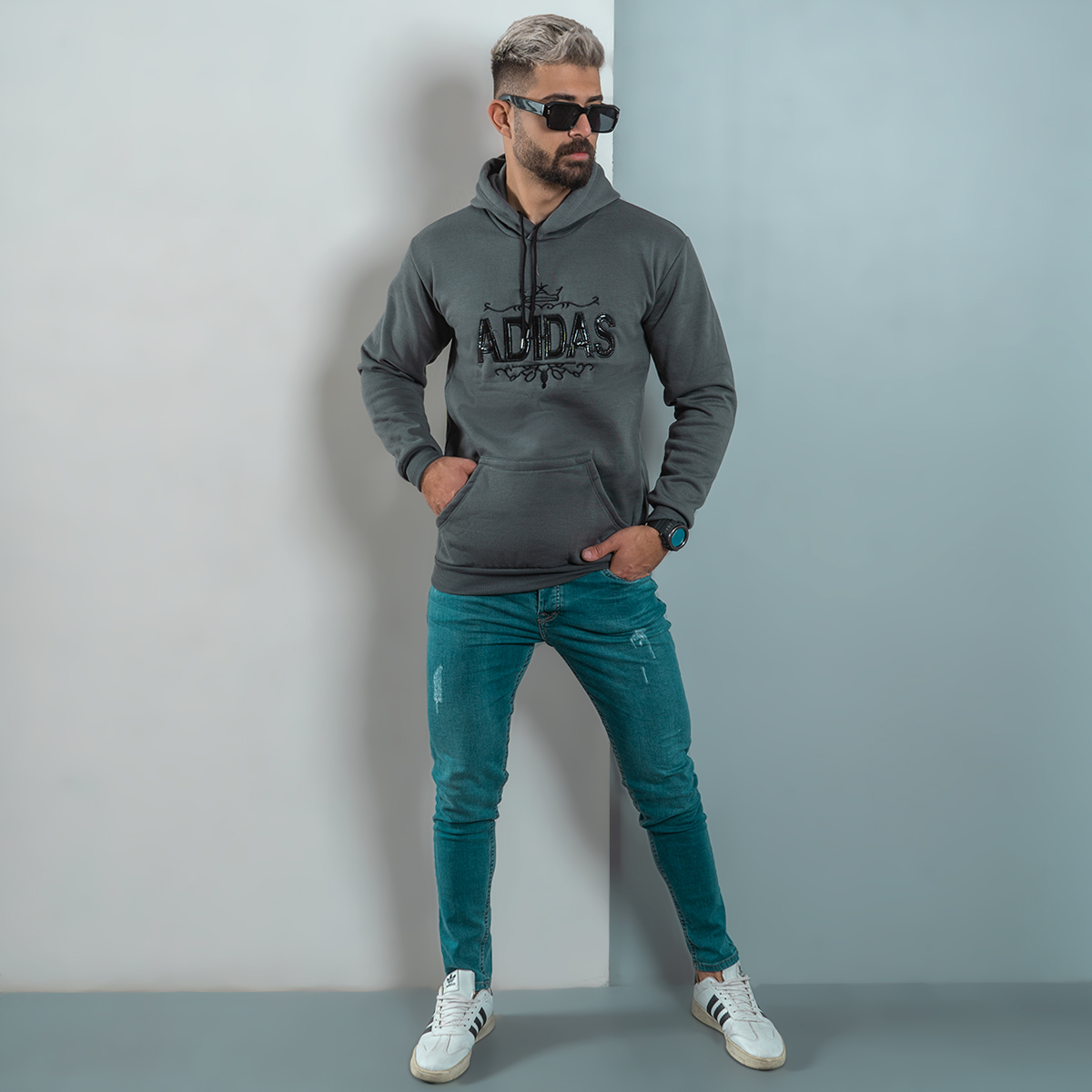 هودی مردانه Adidas طوسی مدل Sahand