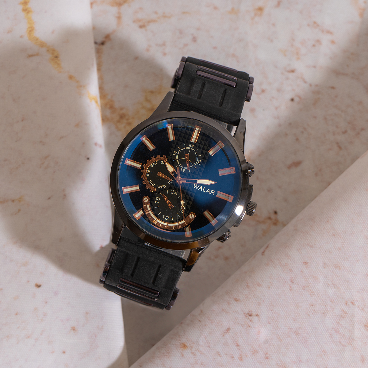 ساعت مردانه walar مشکی صفحه سرمه ای مدل A720