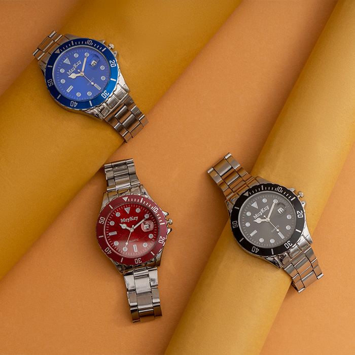 ساعت Mcy Kcy نقره ای صفحه مشکی مدل 345