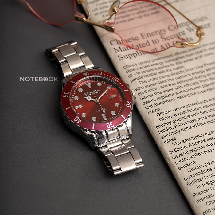 ساعت Mcy Kcy نقره ای صفحه قرمز مدل 345