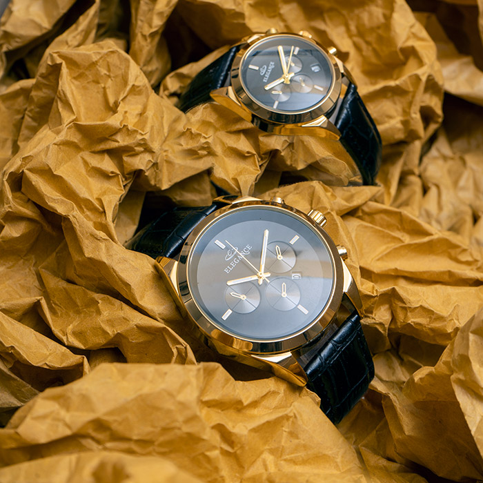 ست ساعت ELEGANCE مشکی طلایی مدل Leno