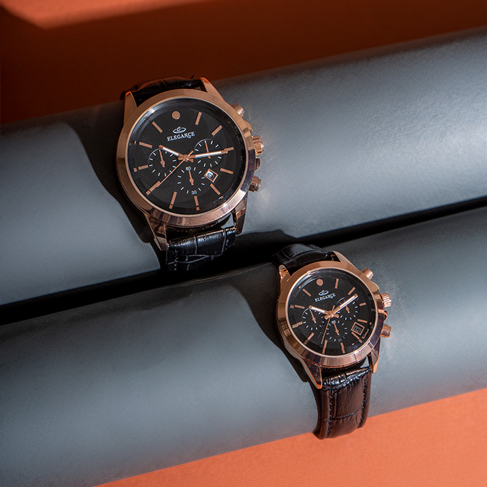 ست ساعت ELEGANCE رزگلد صفحه مشکی مدل Unix