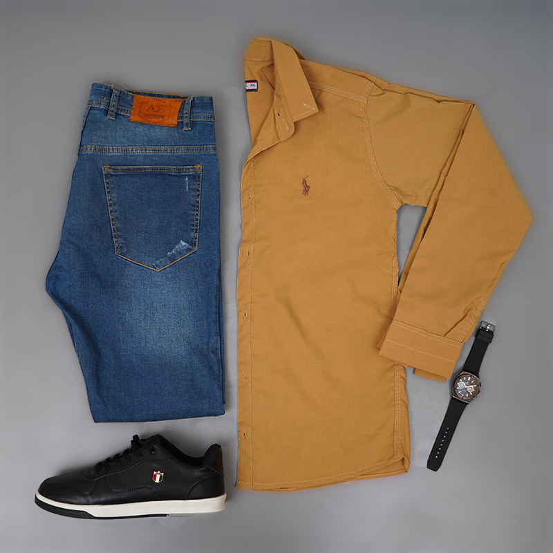 پیراهن مردانه خردلی مدل VQ