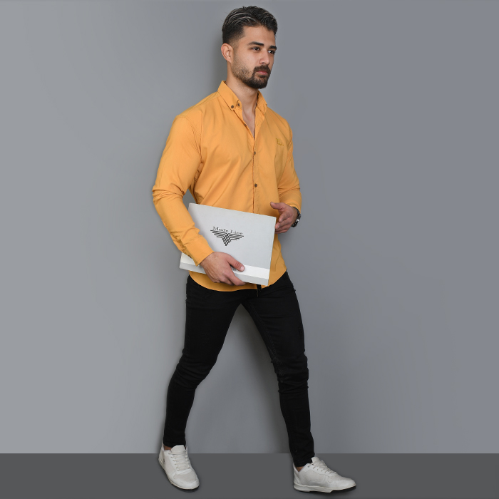 پیراهن خردلی مردانه مدل Fendi