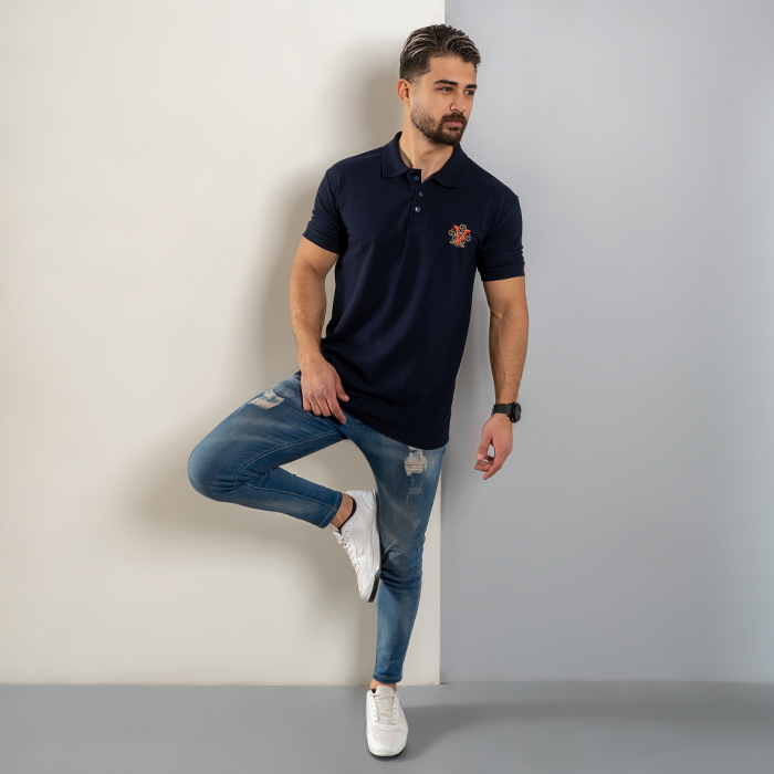 تیشرت V سرمه ای مردانه مدل Sadra