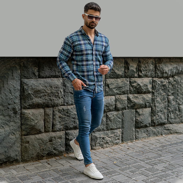 پیراهن مردانه سبز آبی مدل Farzad