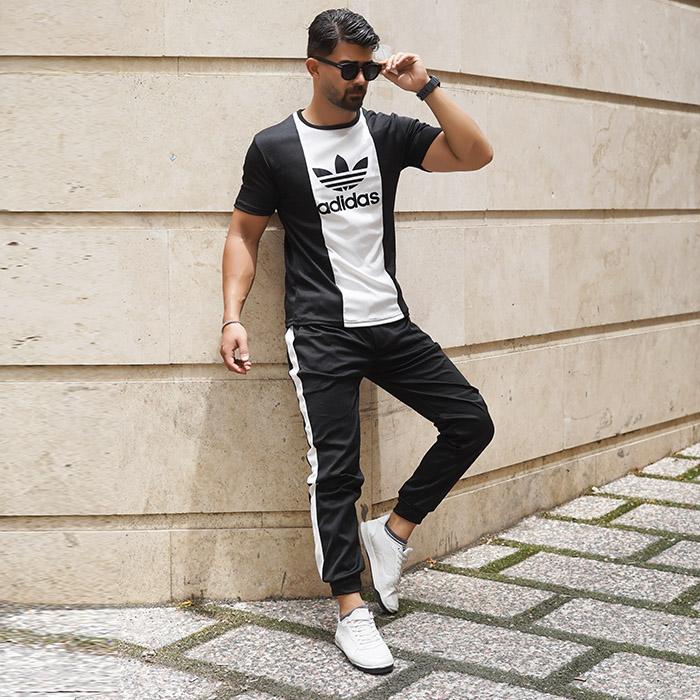 ست تیشرت شلوار مردانه مشکی سفید مدل ilia