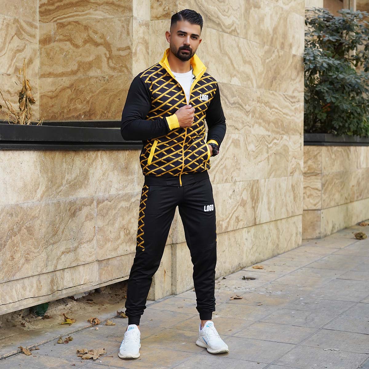 ست سوئیشرت شلوار مردانه زرد مدل Logo-x