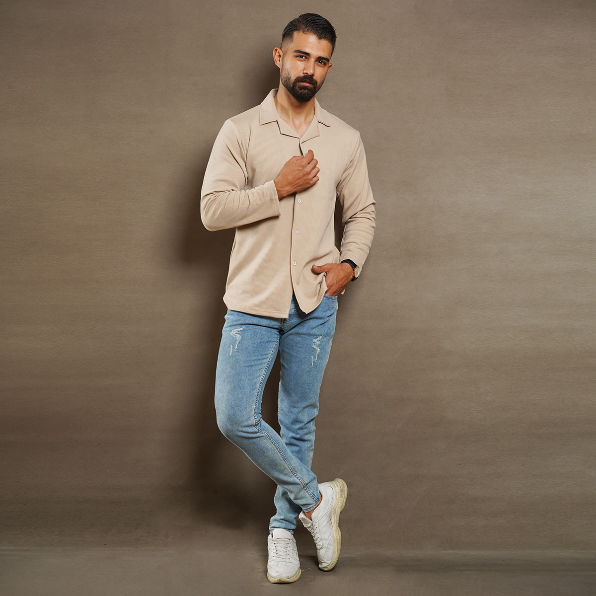 پیراهن مردانه کرم مدل Atila