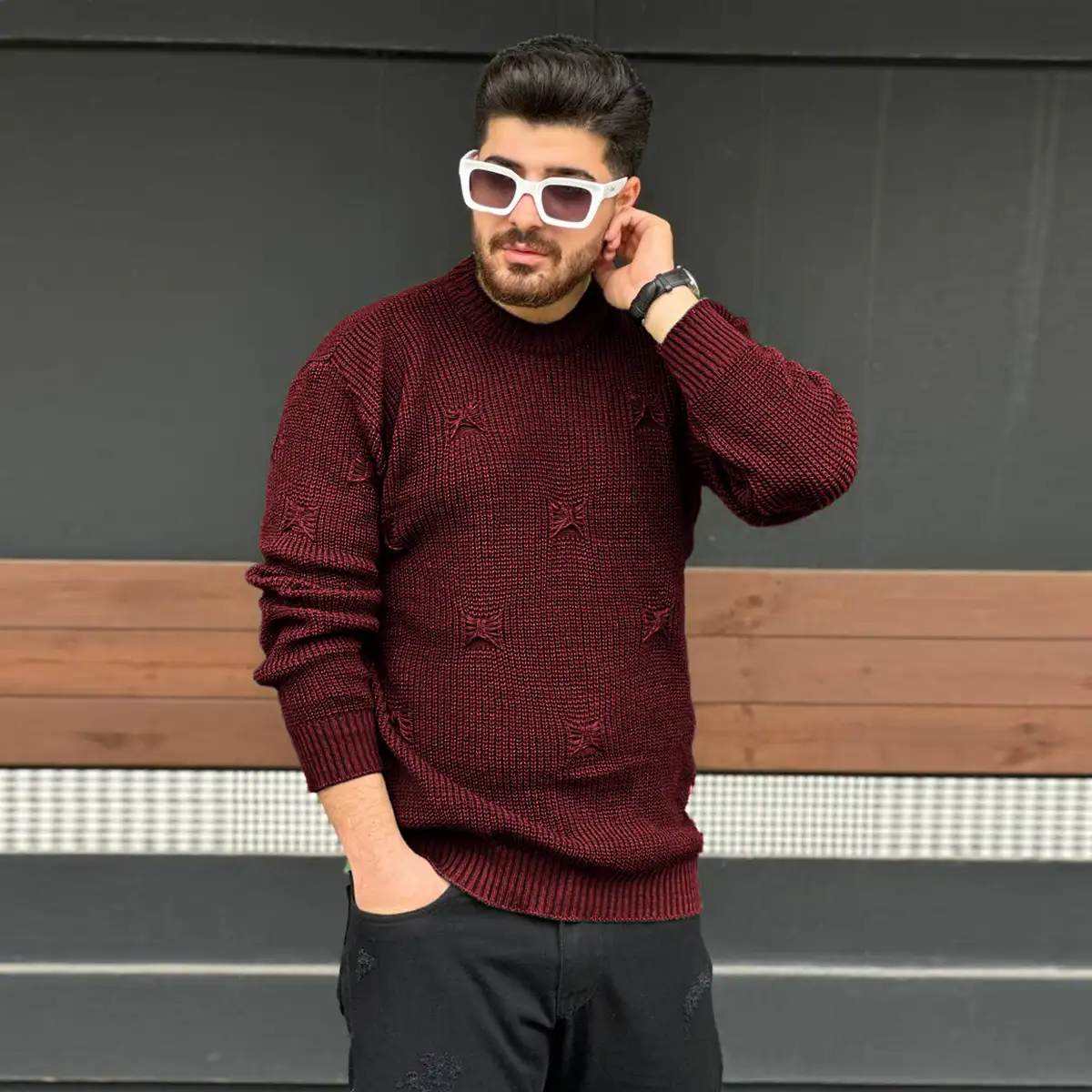 پلیور زاپ دار زرشکی مردانه مدلDeta