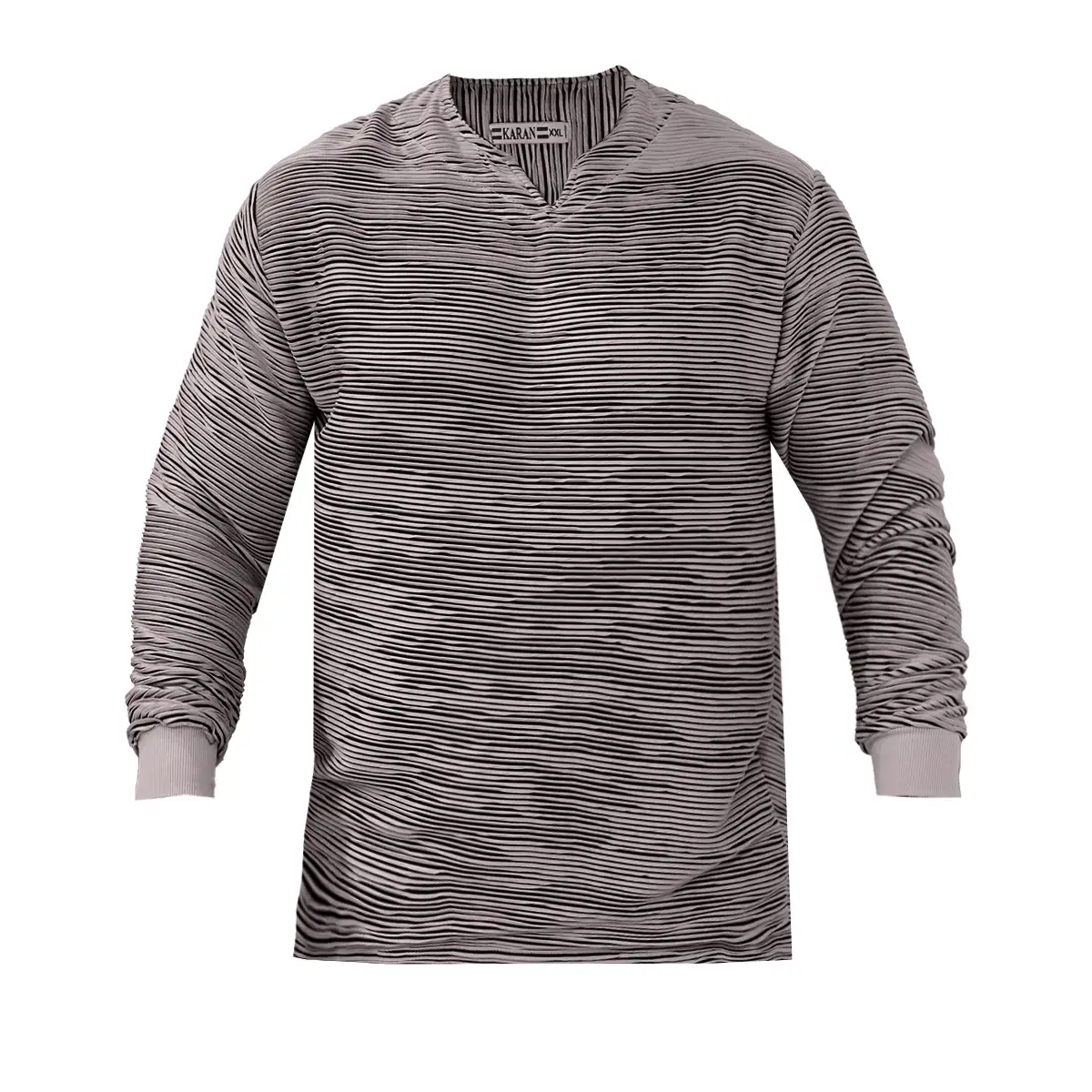 تیشرت آستین بلند یقه کوبایی طوسی تیره مدل Nivad