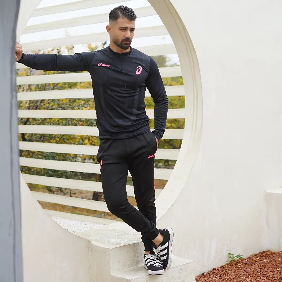 ست تیشرت آستین بلندشلوار مردانه مشکی مدل ASICS
