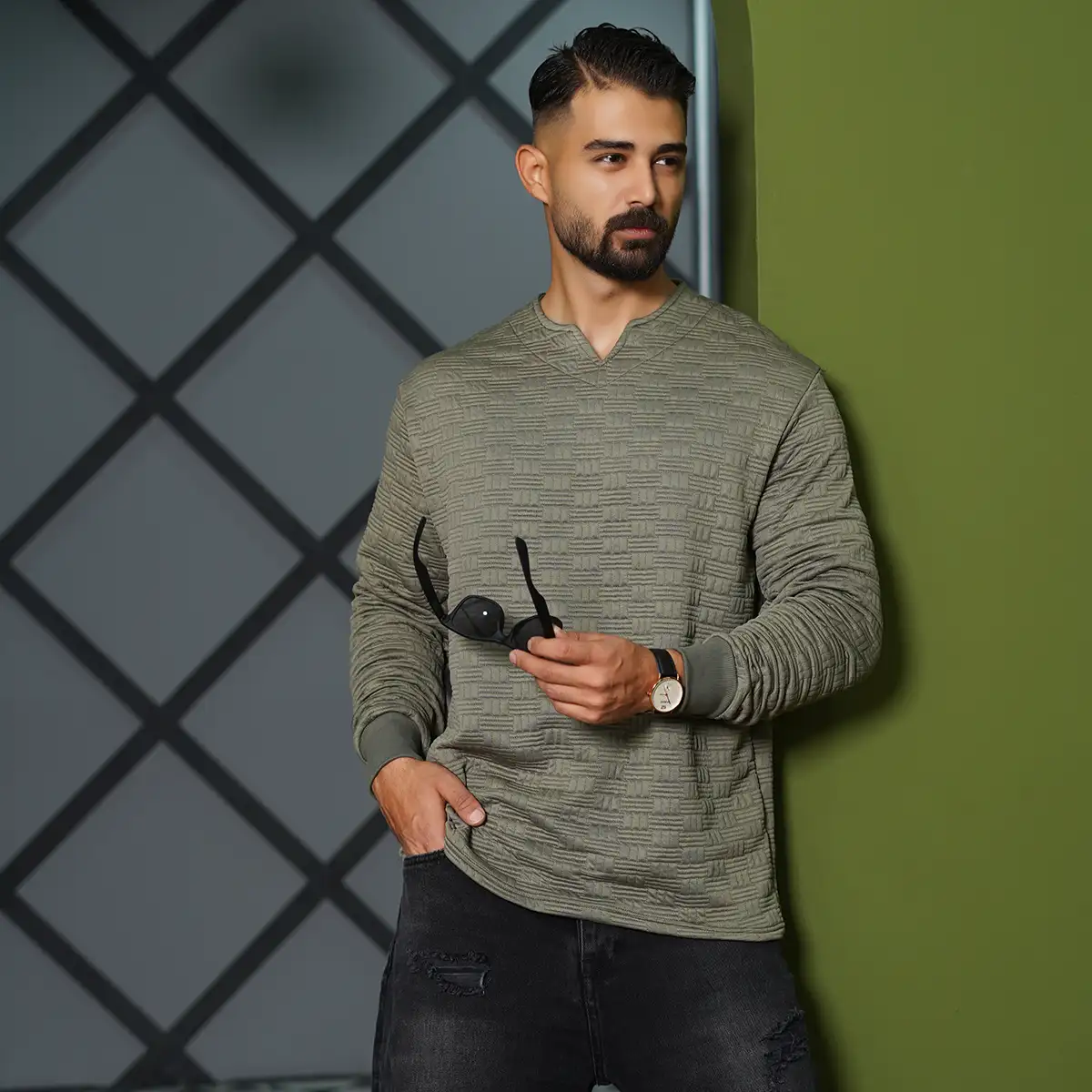 بلوز مردانه سبز مدل Q99
