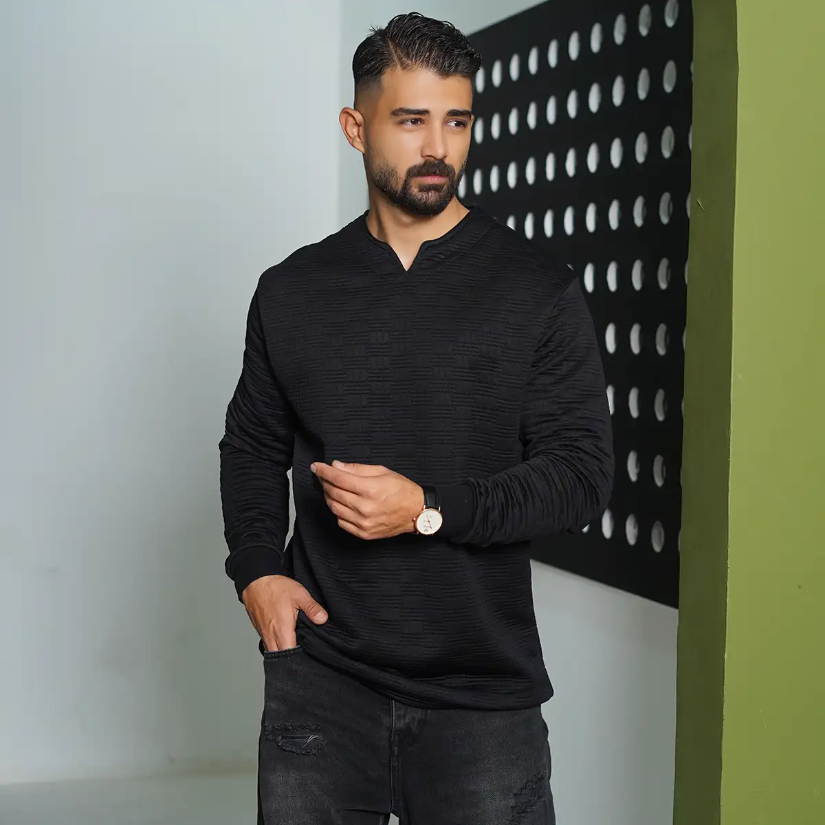 بلوز مردانه مشکی مدل Q99