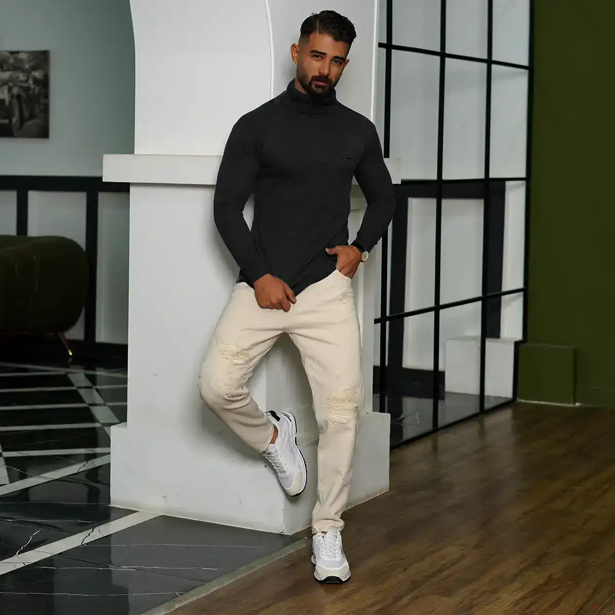 پلیور یقه اسکی پوما مشکی مدل Daryoosh