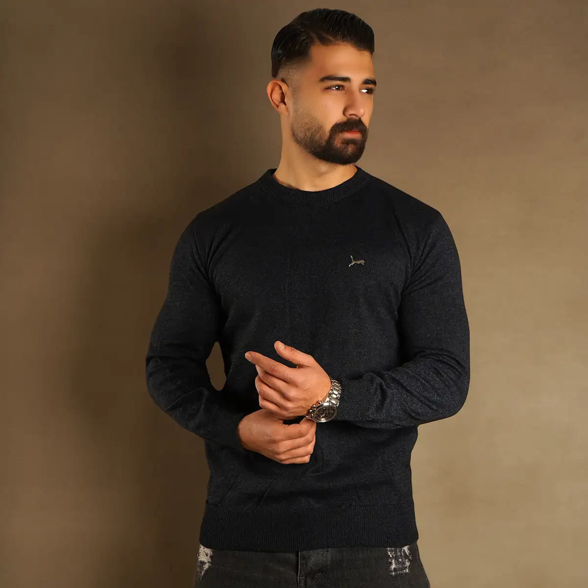 پلیور یقه گرد پوما سرمه ای مدل Danyal