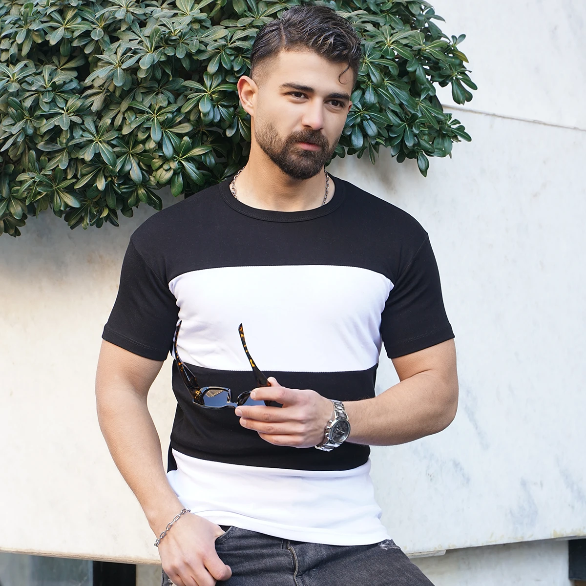 تیشرت مردانه مشکی سفید مدل Dayar