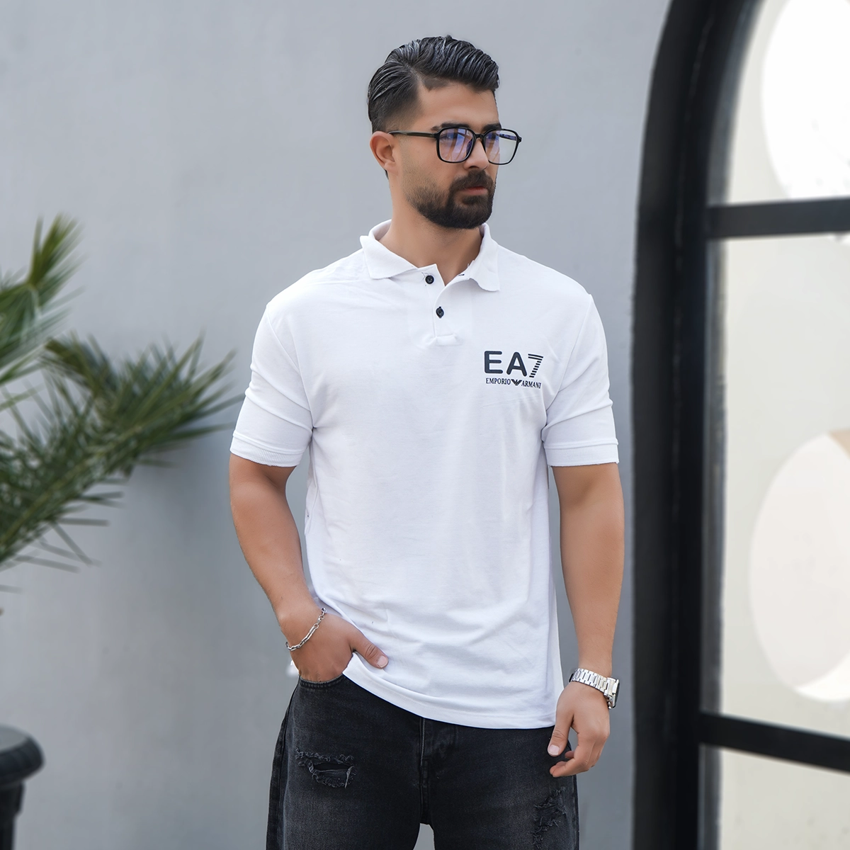 تیشرت سفید مردانه EA7 مدل Nitan