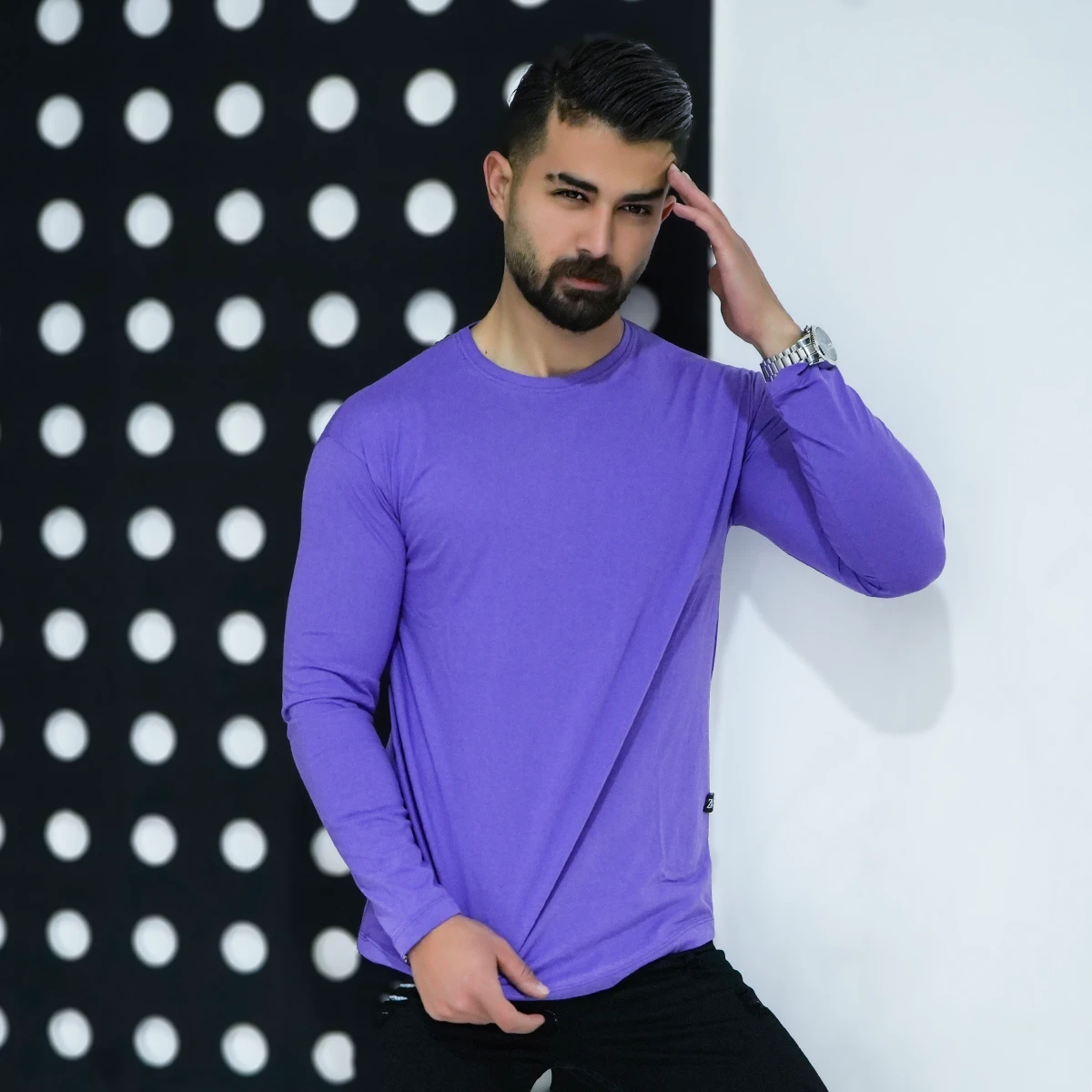 تیشرت آستین بلند بنفش مردانه مدل Vala