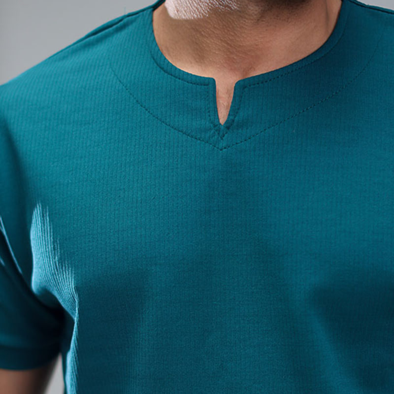 تیشرت آستین کوتاه یقه کوبایی سبز مردانه مدل Asam