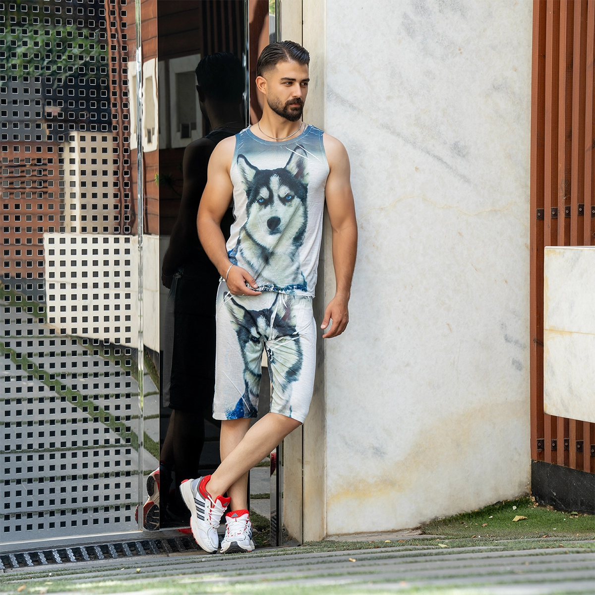 ست رکابی شلوارک مردانه طرح گرگ 2