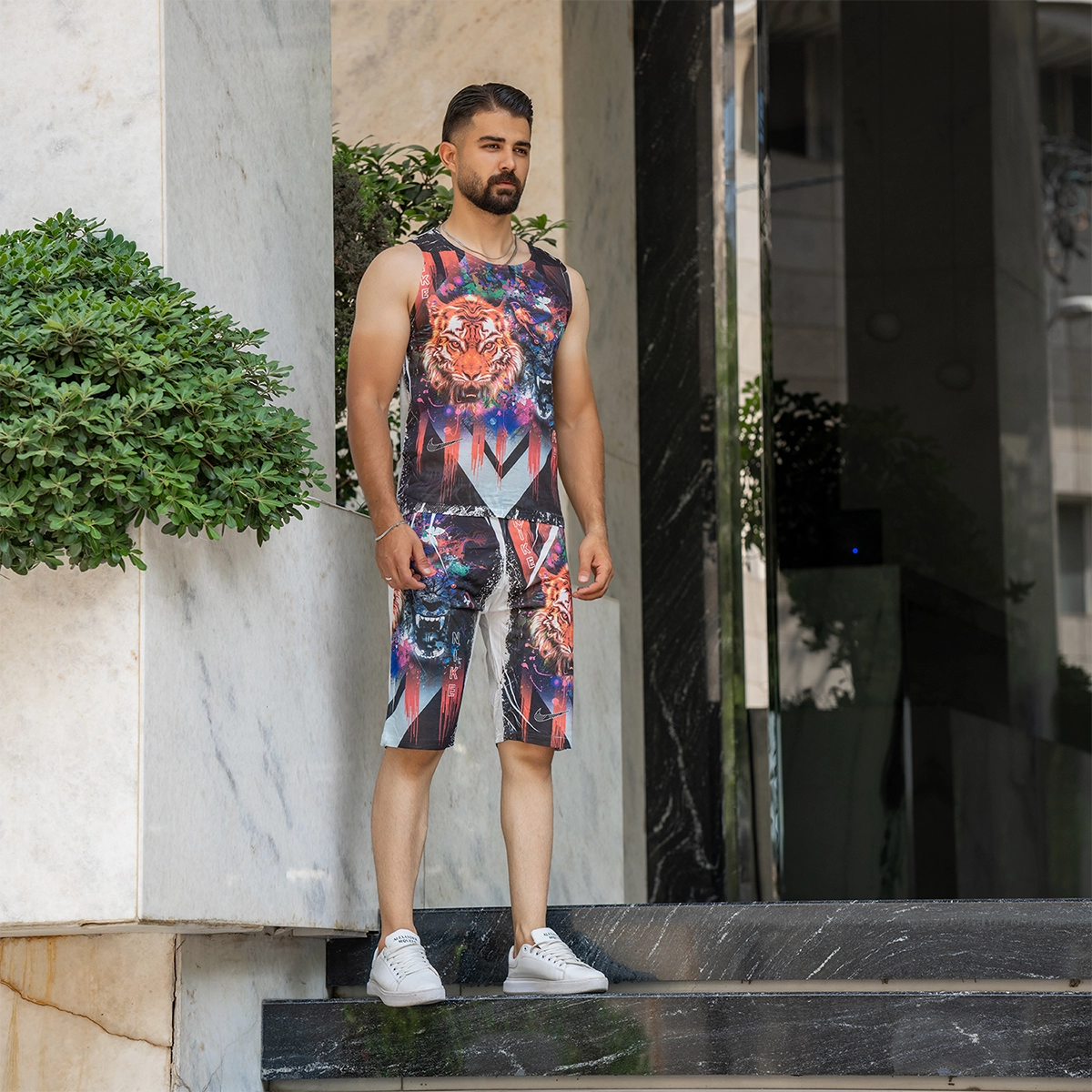 ست رکابی شلوارک مردانه Nike طرح ببر