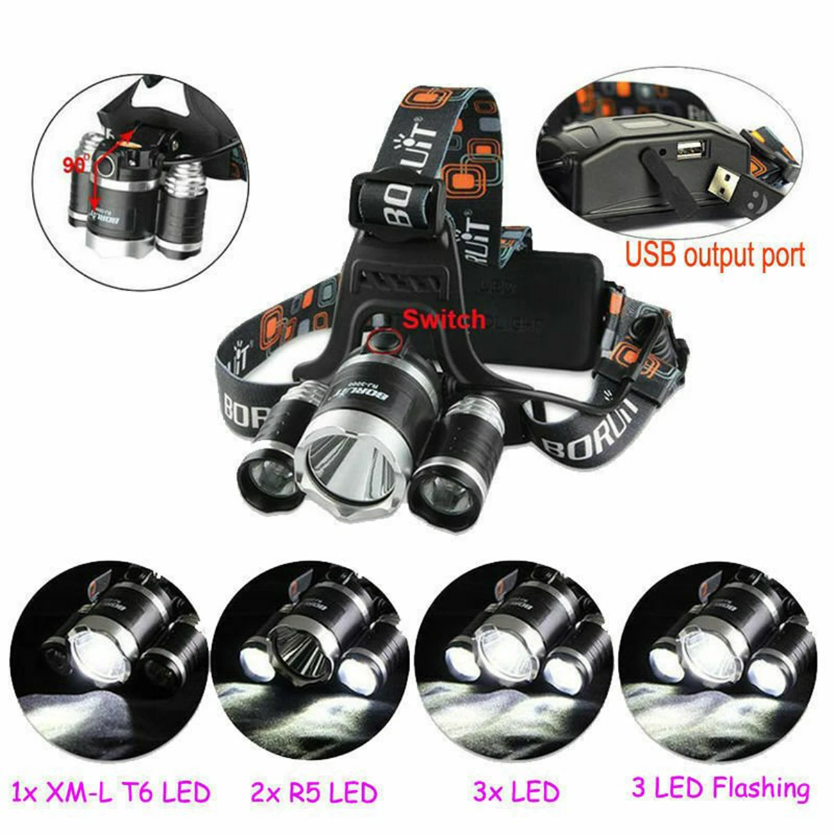 چراغ پیشانی( هدلایت) ۳ لامپه مدل T6