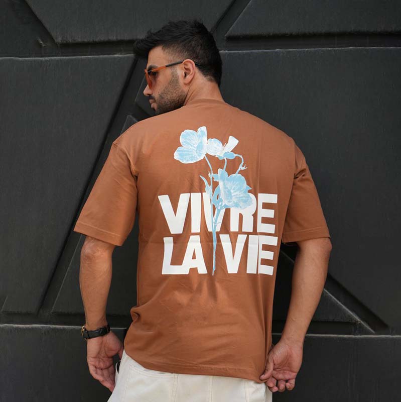 تیشرت مردانه قهوه ای مدل VIVRE LAVIE