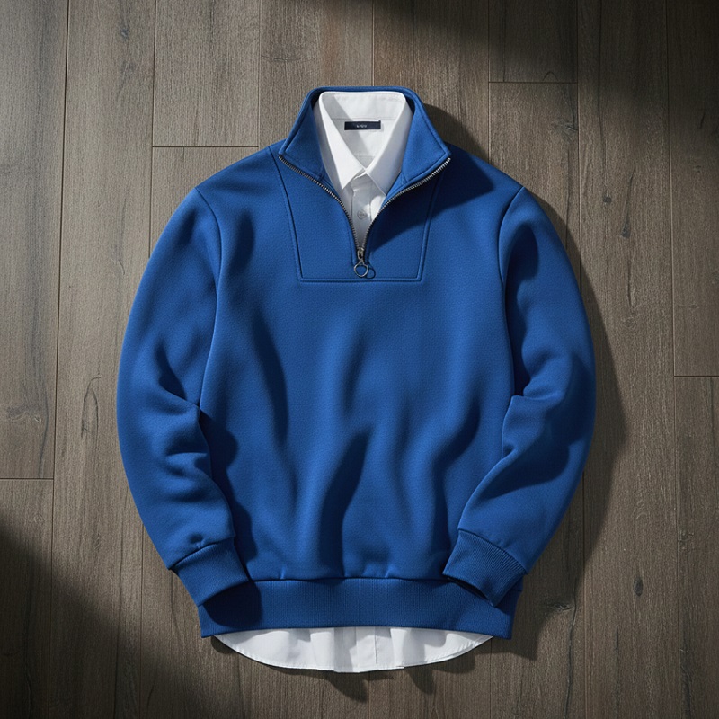 پکیج دورس مردانه نیم زیپ مدل Behbod-آبی  پیراهن مردانه سفید VQویژه