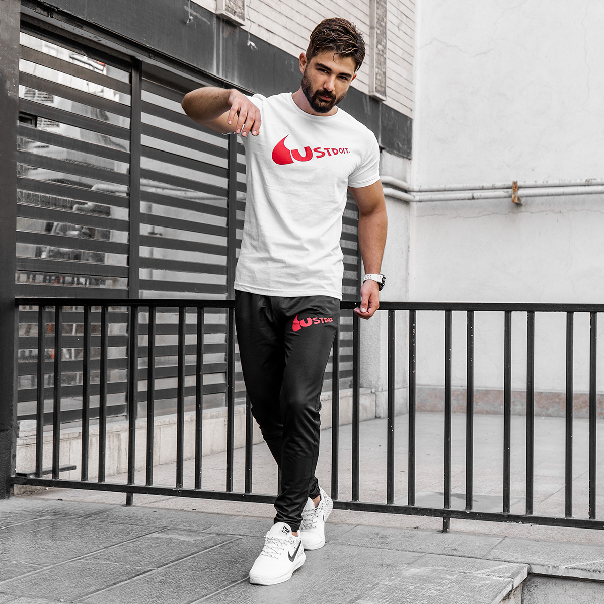 ست تیشرت شلوار Ust do itمردانه سفید مدلNeron