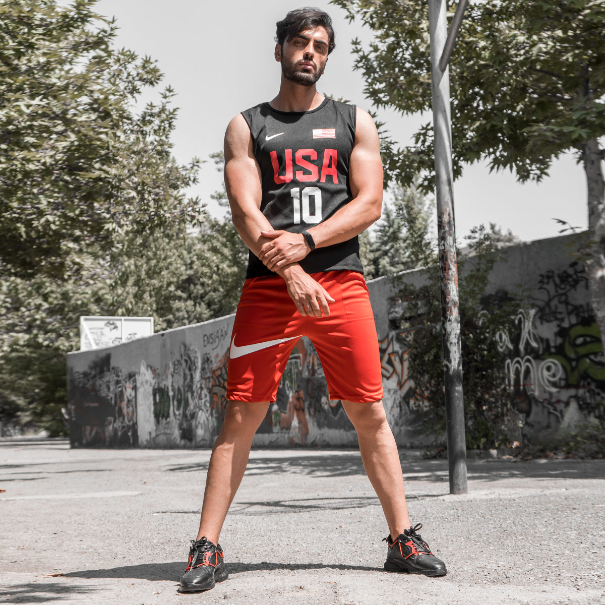 ست رکابی شلوارک Nike مردانه مشکی مدل USA10