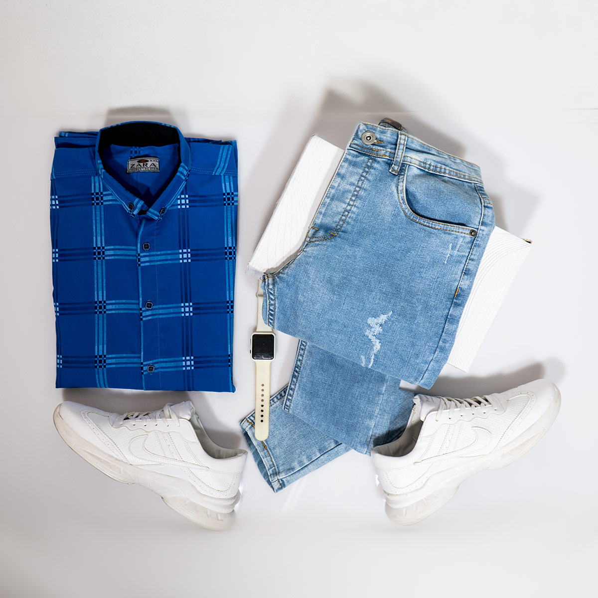 پیراهن چهار خونه آبی روشن مردانه مدل Siyam